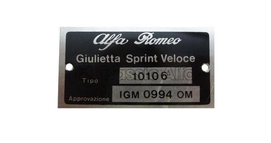 101-621 TYPE PLATE SERIES SPRINT VELOCE 101.06