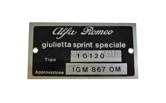 101-622 TYPE PLATE SERIES GIULIETTA SPRINT SPECIALE 101.20