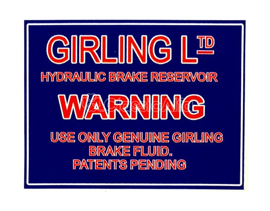 750-298/1 GIRLING BRAKE FLUID DECAL - EARLY 750 SERIES