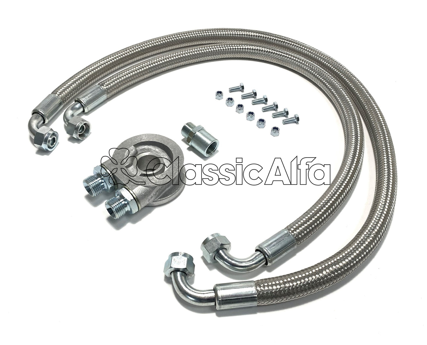 EN573S OIL COOLER SANDWICH PLATE KIT - POST '72 CARS (BRAIDED STEEL HOSES)