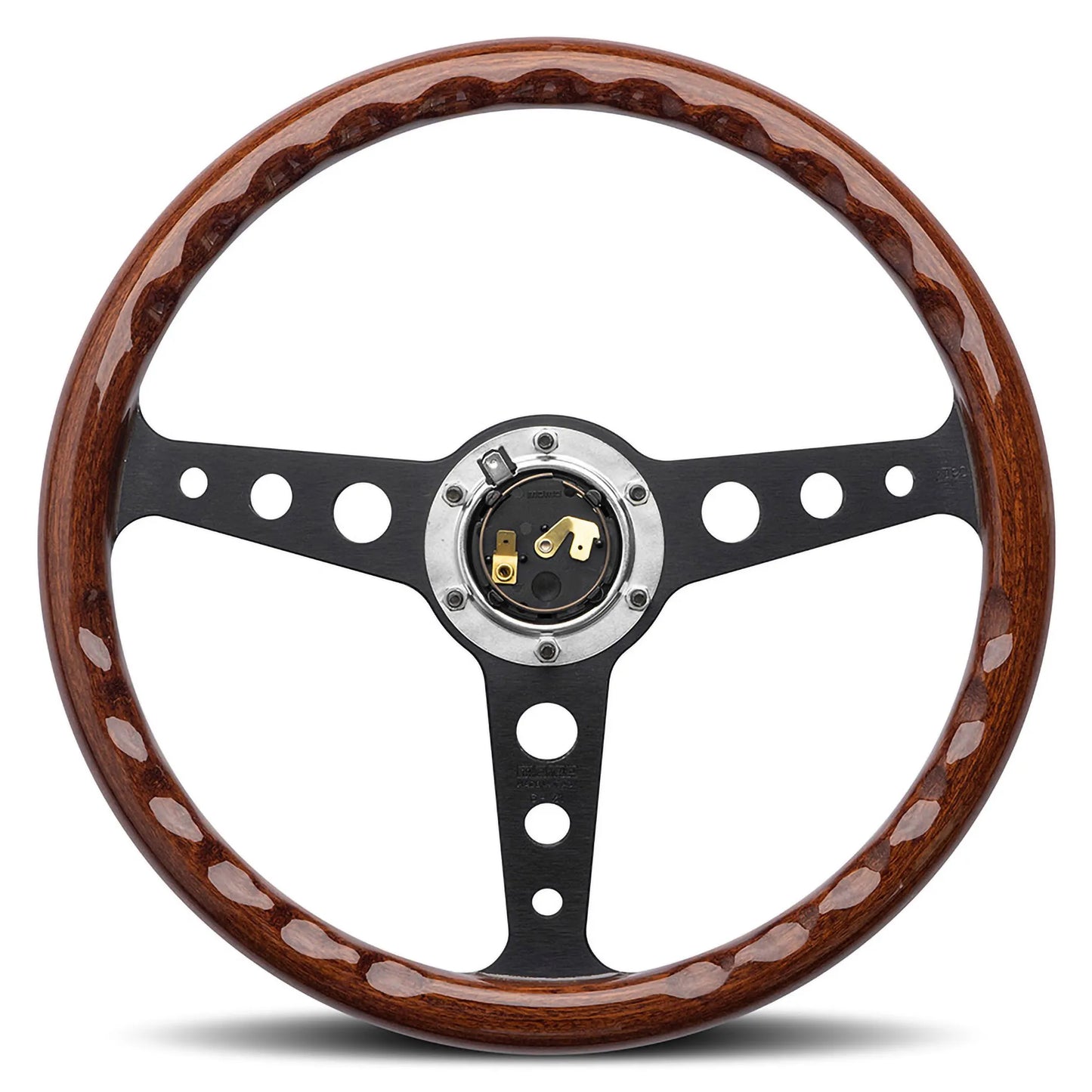 AC058/1 MOMO INDY HERITAGE WOOD STEERING WHEEL - BLACK SPOKES