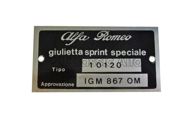 101-622 TYPE PLATE SERIES GIULIETTA SPRINT SPECIALE 101.20 