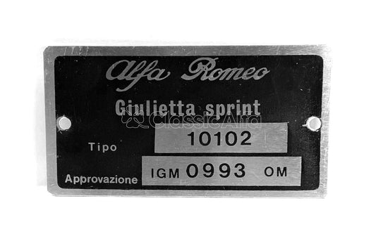 101-623/1 TYPE PLATE SERIES GIULIETTA SPRINT 101 02   IGM 0993