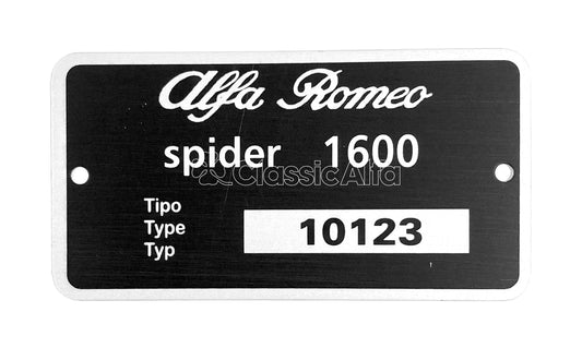 101-625  TYPE PLATE GIULIA 1600 SPIDER NORMALE 101.23