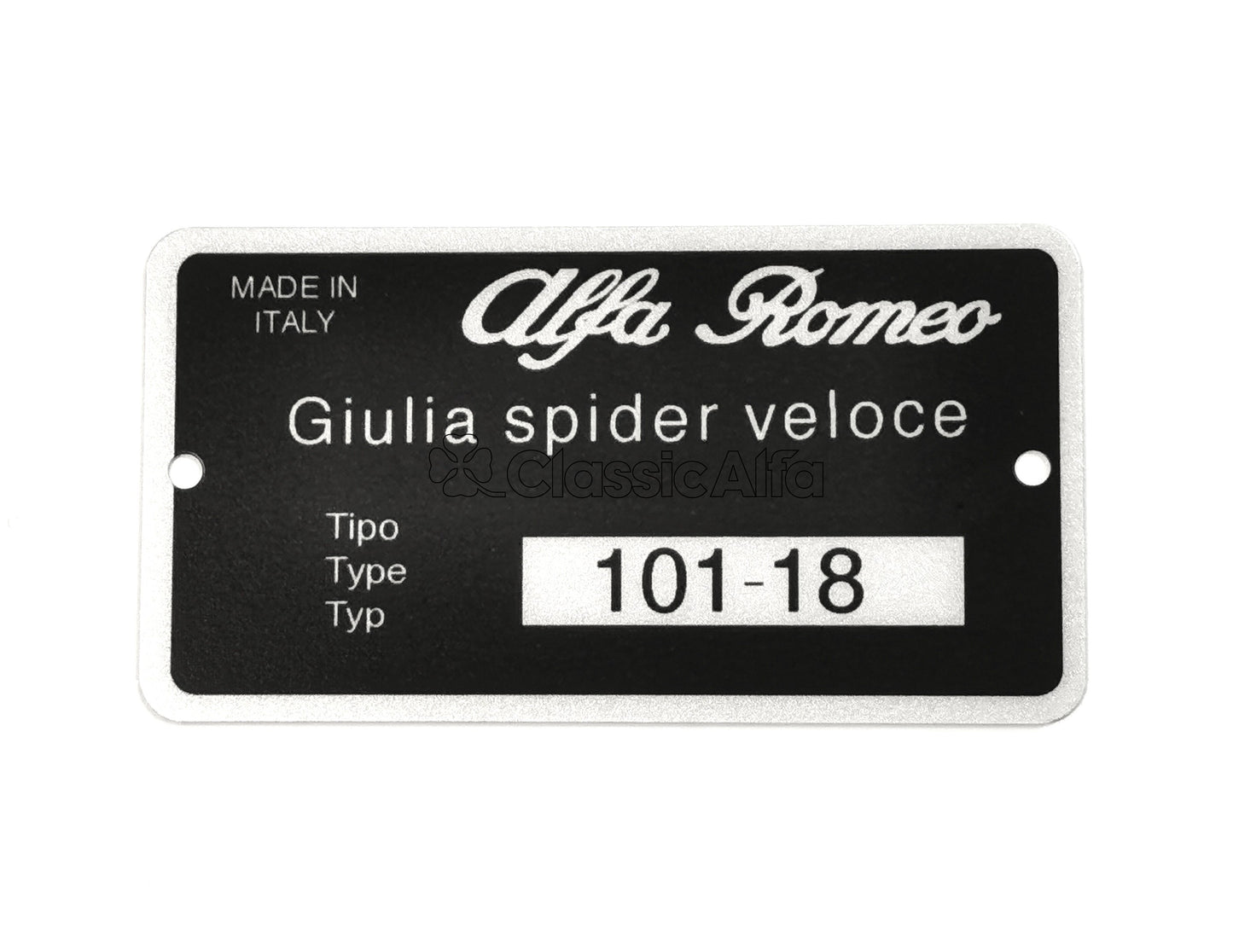 101-627 TYPE PLATE GIULIA 1600 SPIDER VELOCE 101.18 