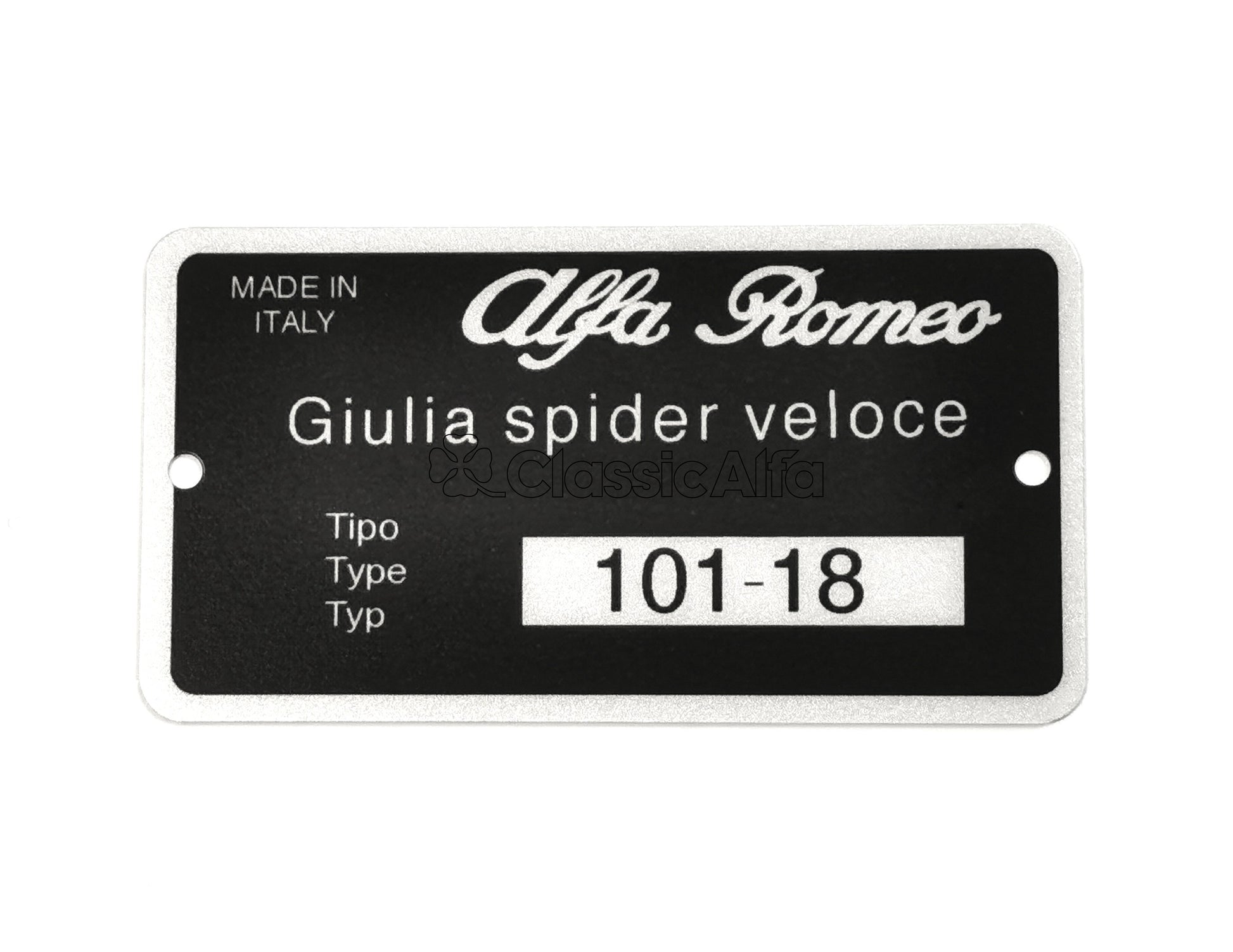 101-627 TYPE PLATE GIULIA 1600 SPIDER VELOCE 101.18 