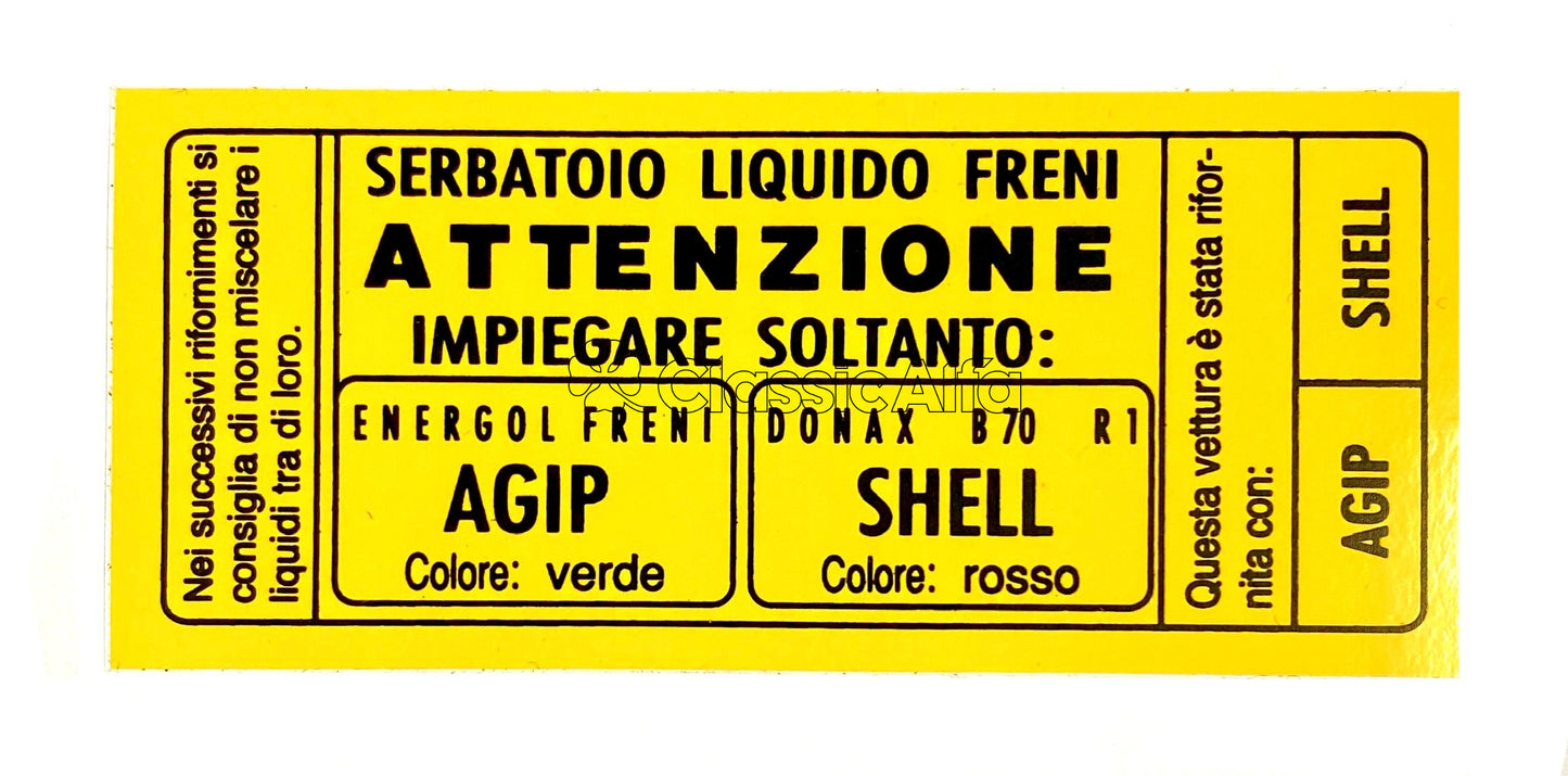 750-298 DECAL FOR BRAKE FLUID RESERVOIR - 750, 101,102 & 106 SERIES CARS