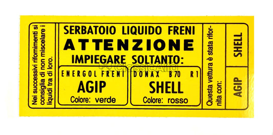 750-298 DECAL FOR BRAKE FLUID RESERVOIR - 750, 101,102 & 106 SERIES CARS