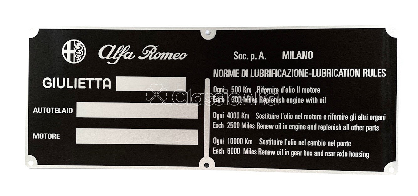 750-622 CHASSIS & ENGINE TYPE PLATE - 750 & EARLY 101 SERIES – Classic Alfa