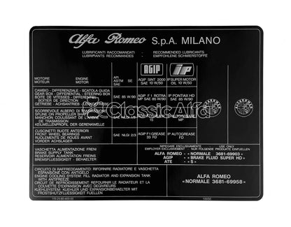 AC042/1 S3 SPIDER INJECTION - LUBRICANTS STICKER