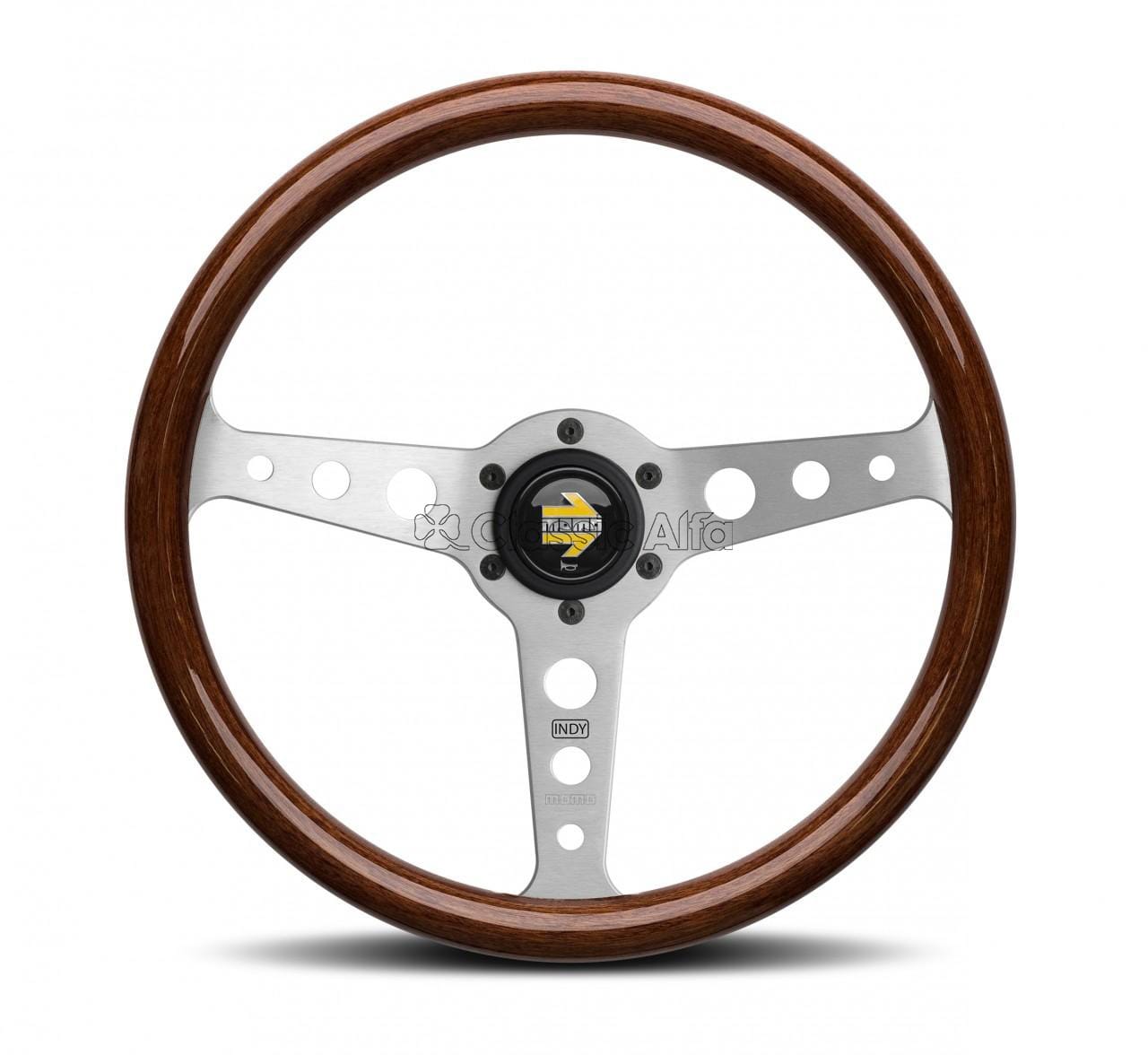 AC058 MOMO INDY HERITAGE WOOD STEERING WHEEL - BRUSHED ALLOY SPOKES