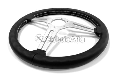 AC166 MOMO RETRO STEERING WHEEL - SILVER 360mm