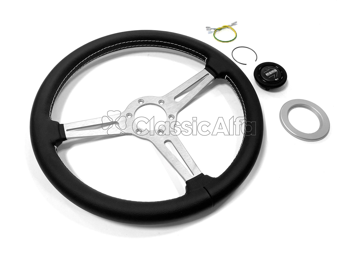 AC166 MOMO RETRO STEERING WHEEL - SILVER 360mm