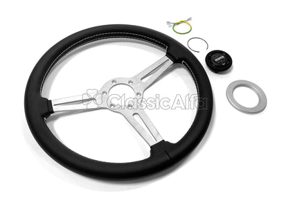AC166 MOMO RETRO STEERING WHEEL - SILVER 360mm