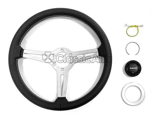 AC166 MOMO RETRO STEERING WHEEL - SILVER 360mm