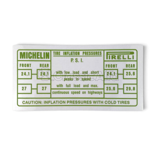 AC179 TYRE PRESSURE STICKER - 105 SERIES