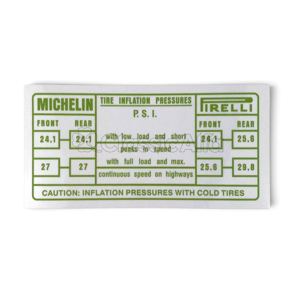 AC179 TYRE PRESSURE STICKER - 105 SERIES
