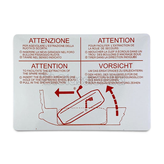 AC182 ATTENZIONE SPARE WHEEL STICKER - 105 & 116