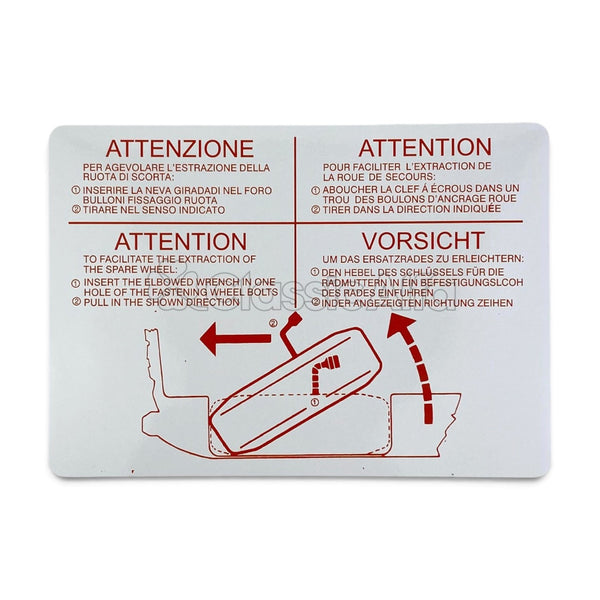 AC182 ATTENZIONE SPARE WHEEL STICKER - 105 & 116