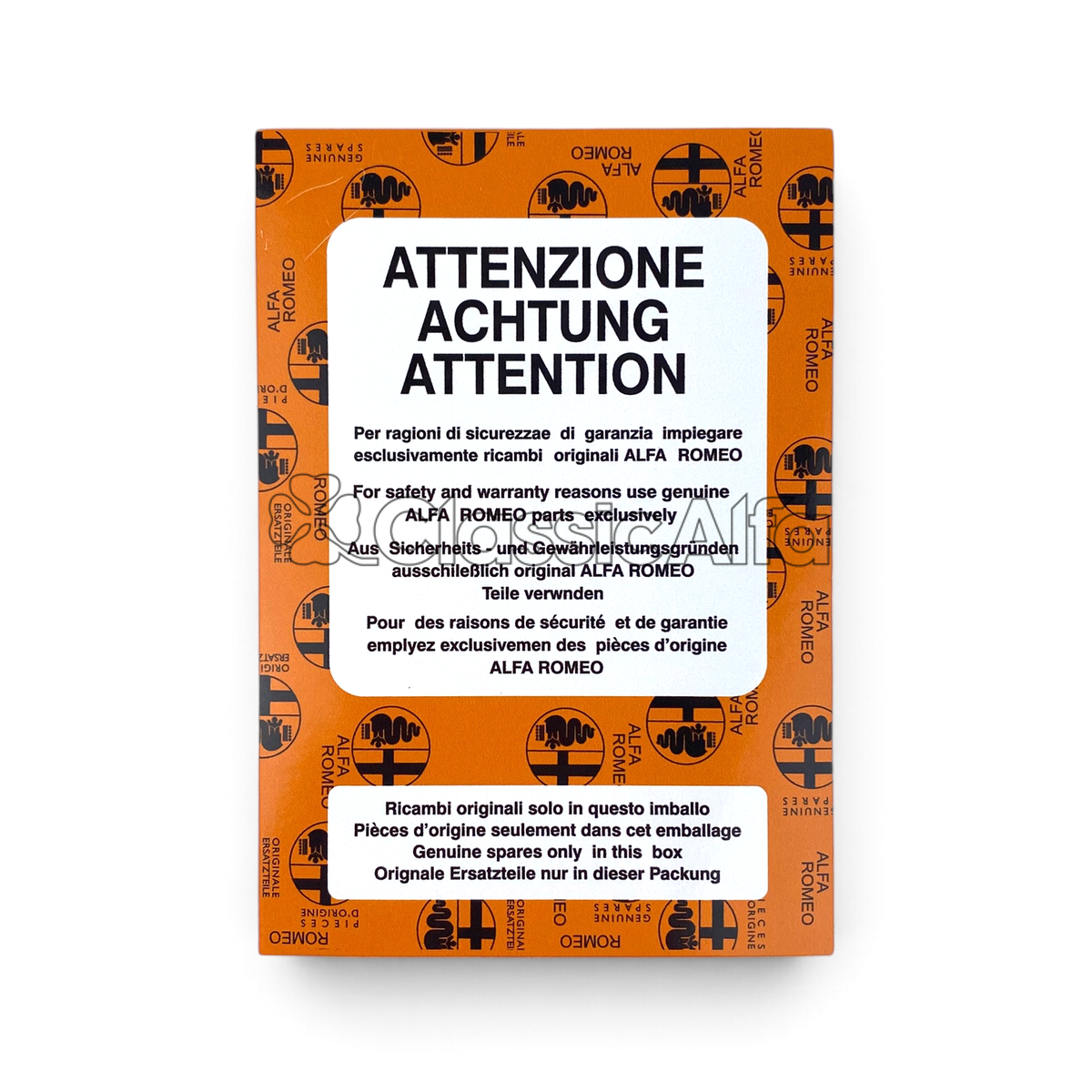 AC185 ATTENZIONE ORIGINAL PARTS ONLY STICKER - 83x119MM