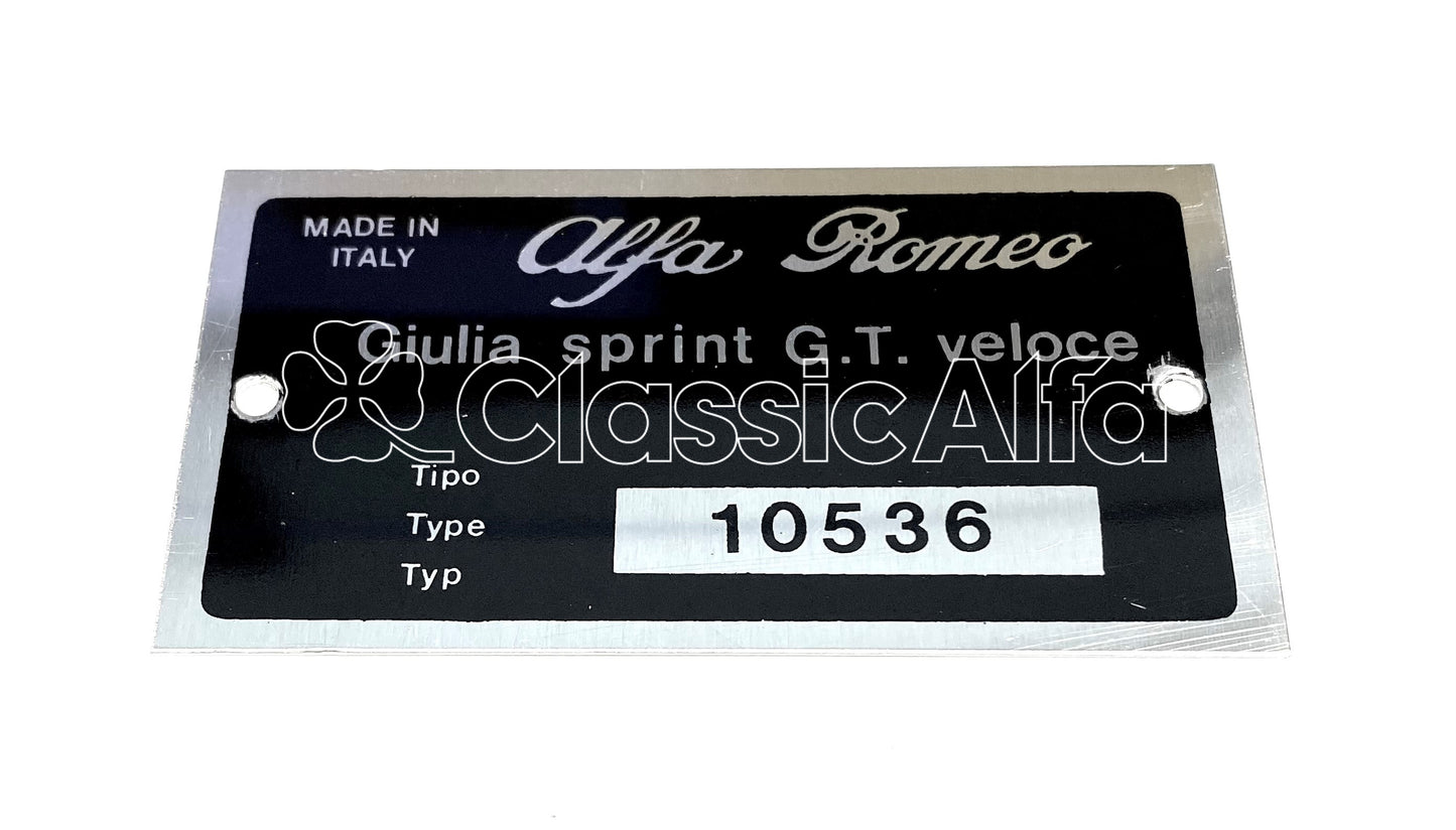 BG063 TYPE PLATE GIULIA SPRINT GT VELOCE LHD 105.36 