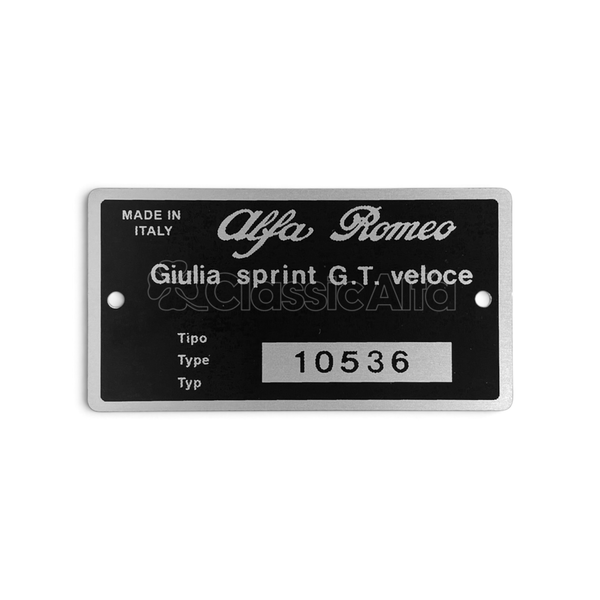 BG069 TYPE PLATE SPRINT GT VELOCE LHD 105.36