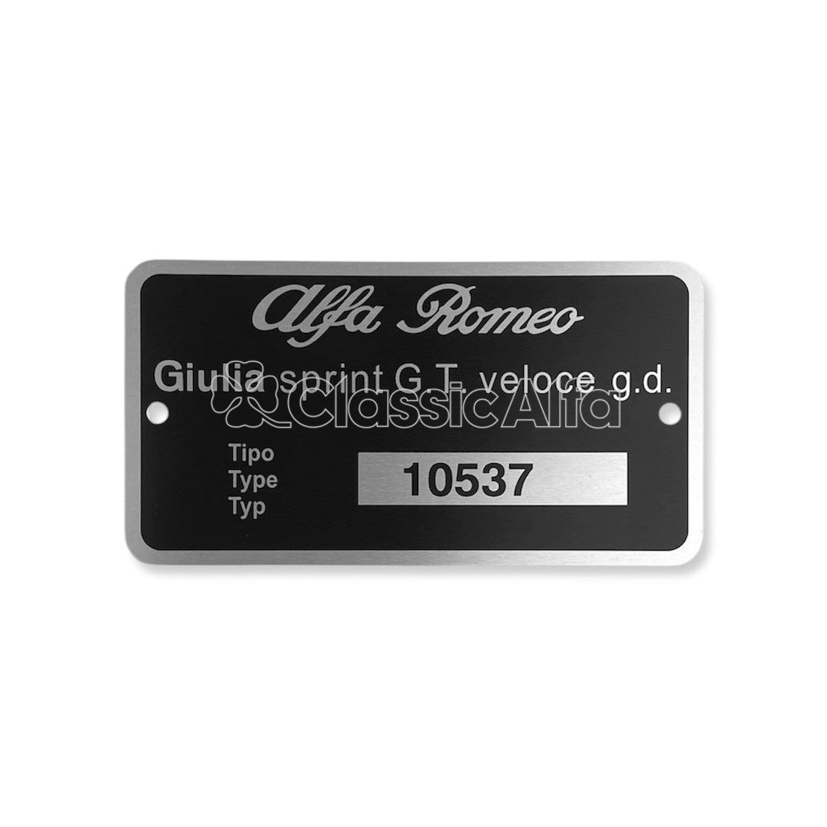 BG094 105.37 RHD GIULIA SPRINT GT VELOCE TYPE PLATE