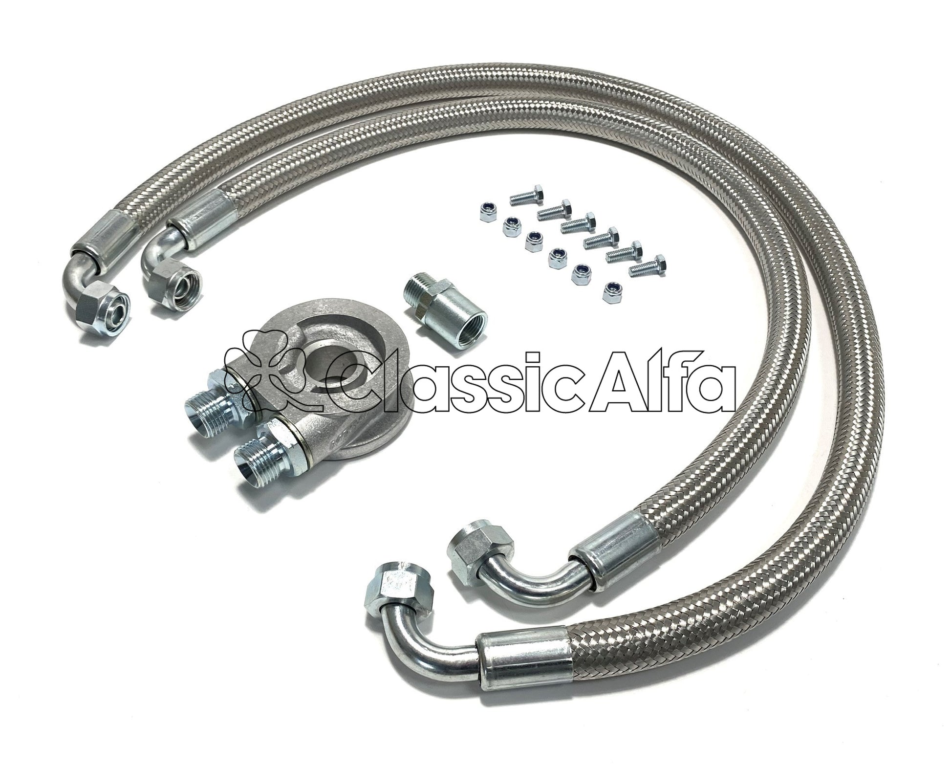 EN573S OIL COOLER SANDWICH PLATE KIT - POST '72 CARS  (BRAIDED STEEL HOSES)