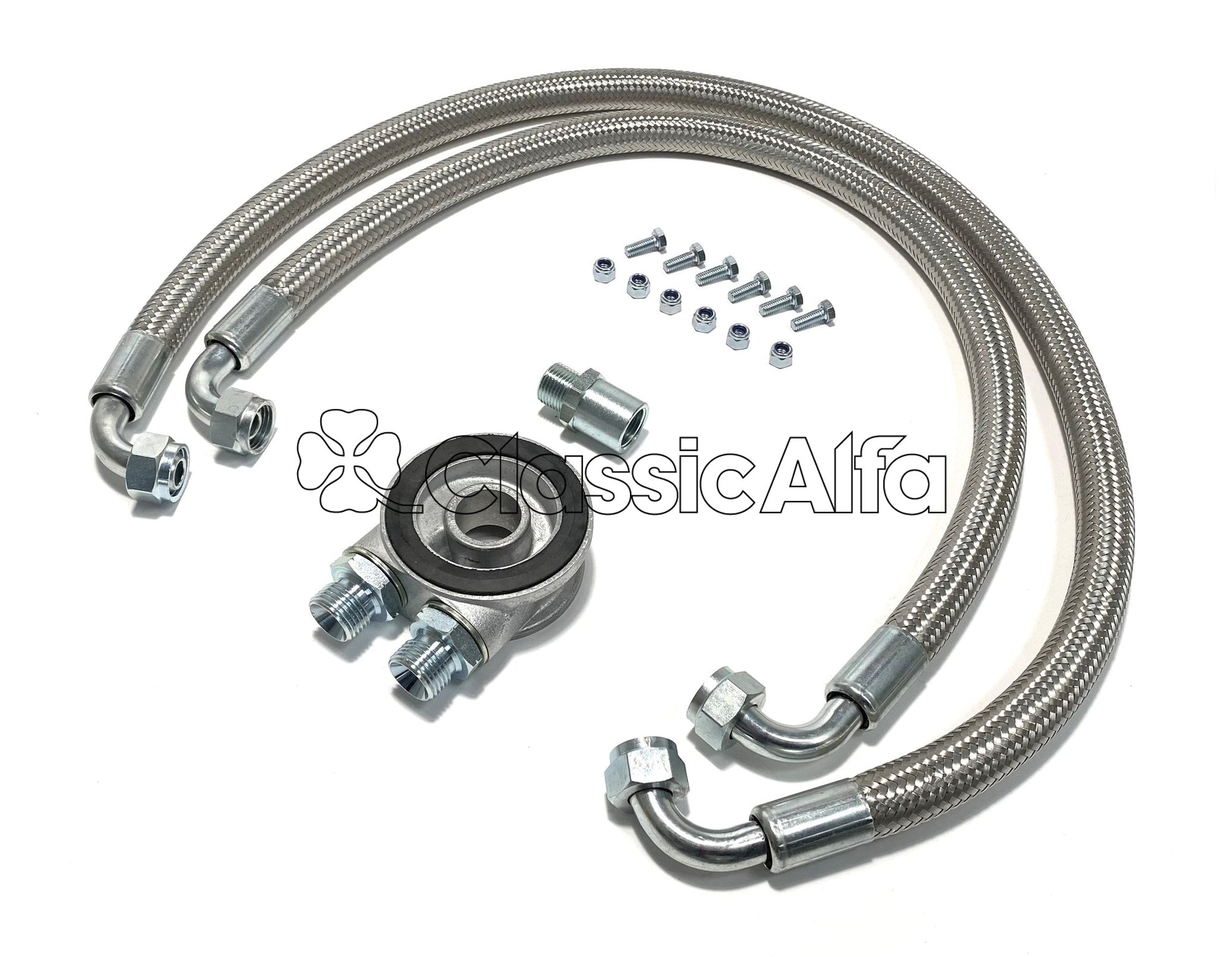EN573S OIL COOLER SANDWICH PLATE KIT - POST '72 CARS  (BRAIDED STEEL HOSES)