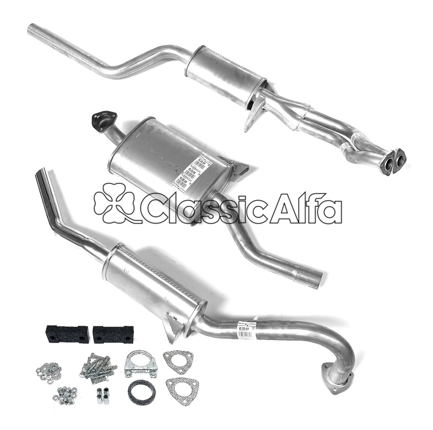 EX004 COMPLETE EXHAUST - ROUNDTAIL SPIDER 1966-69 - NOW WITH FITTING KIT. 