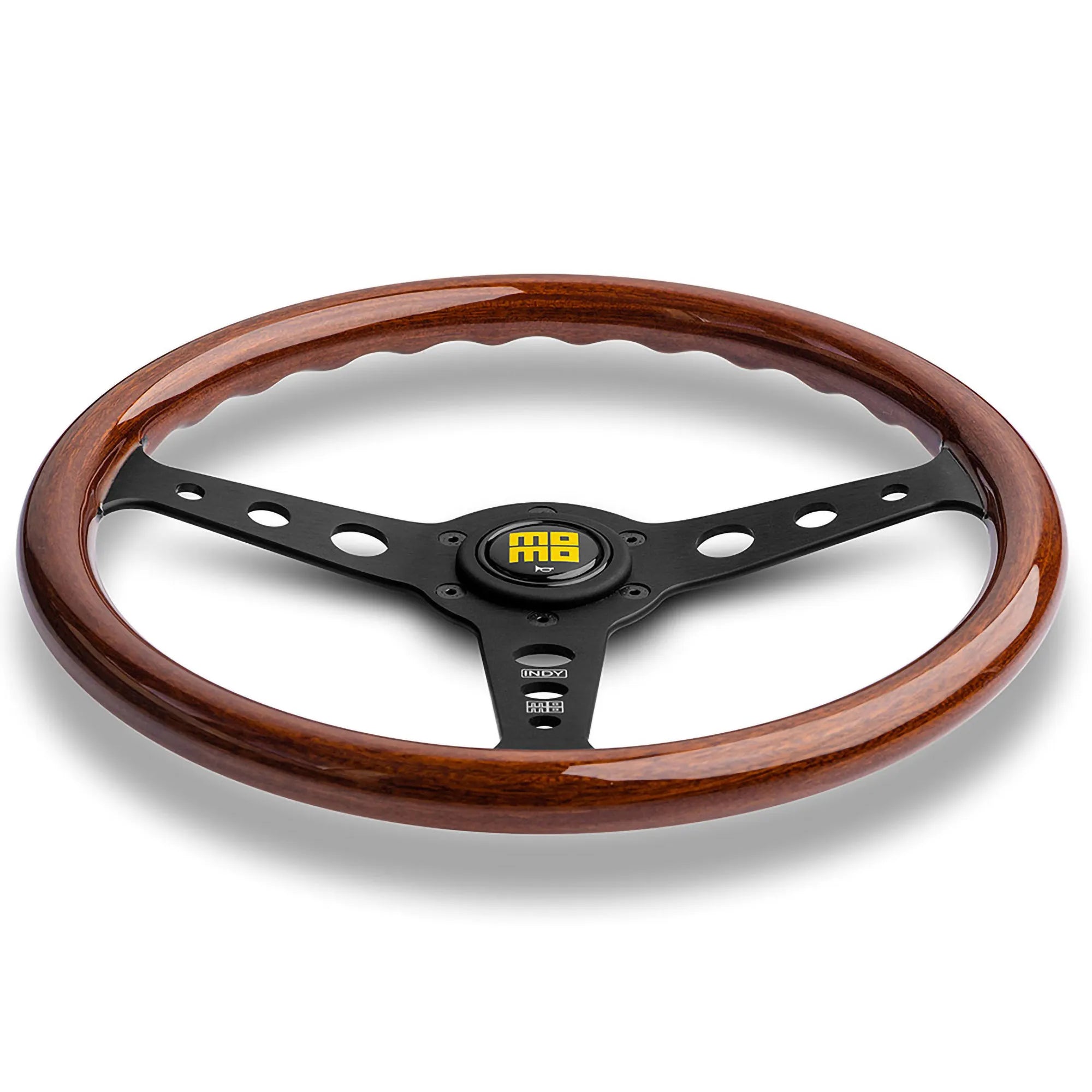 AC058/1 MOMO INDY HERITAGE WOOD STEERING WHEEL - BLACK SPOKES