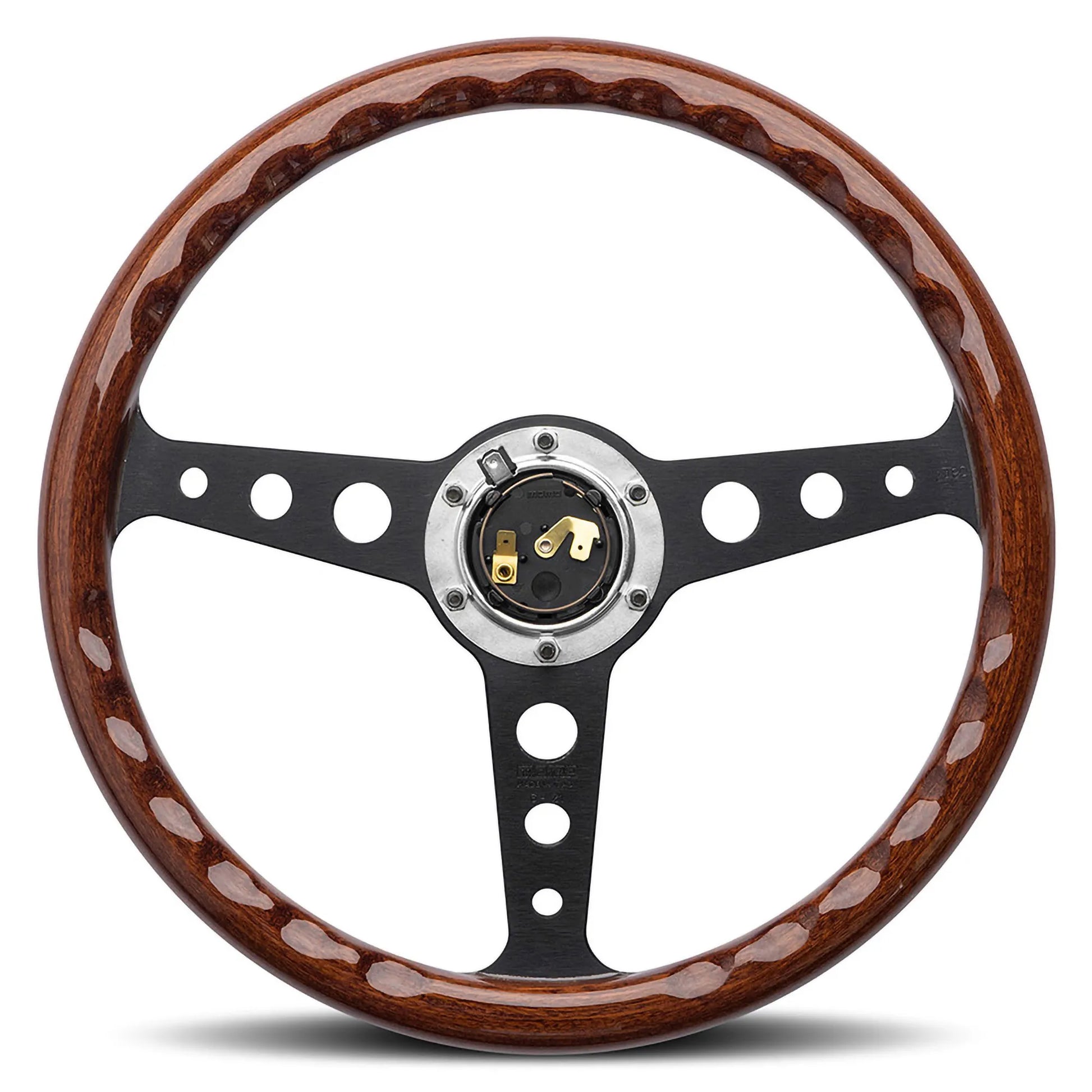 AC058/1 MOMO INDY HERITAGE WOOD STEERING WHEEL - BLACK SPOKES