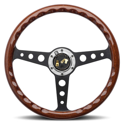 AC058/1 MOMO INDY HERITAGE WOOD STEERING WHEEL - BLACK SPOKES