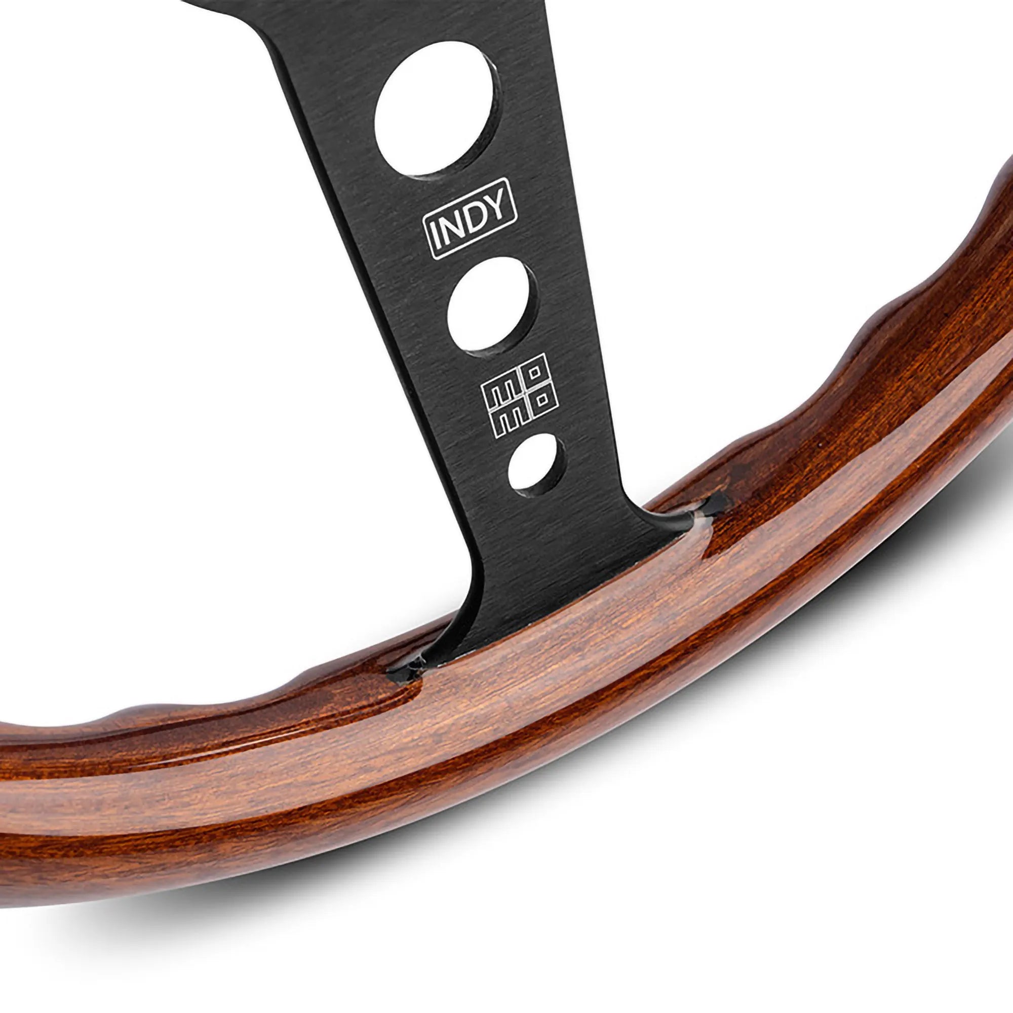 AC058/1 MOMO INDY HERITAGE WOOD STEERING WHEEL - BLACK SPOKES