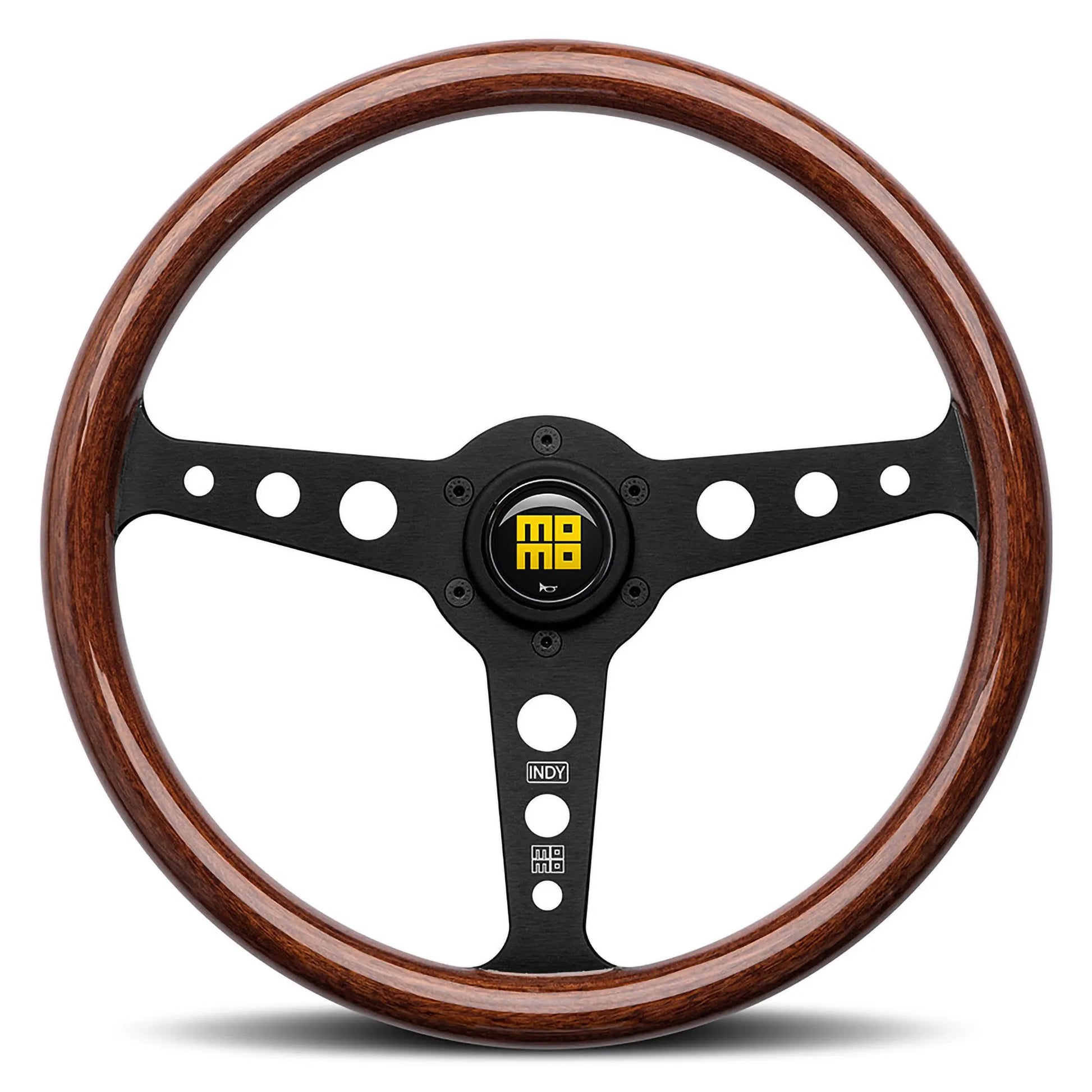 AC058/1 MOMO INDY HERITAGE WOOD STEERING WHEEL - BLACK SPOKES