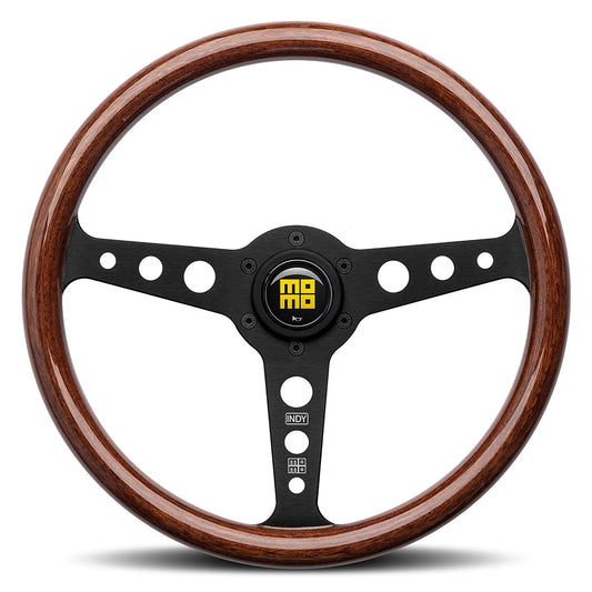AC058/1 MOMO INDY HERITAGE WOOD STEERING WHEEL - BLACK SPOKES