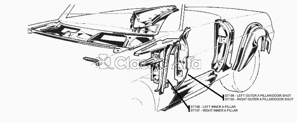 ST198 - LEFT OUTER A PILLAR & DOOR SHUT PANEL - ALL SPIDERS 1966-93
