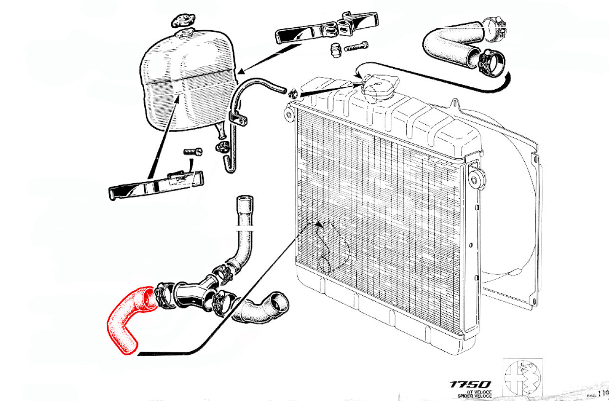 WA013  BOTTOM HOSE 1750 T-PIECE TO RADIATOR 